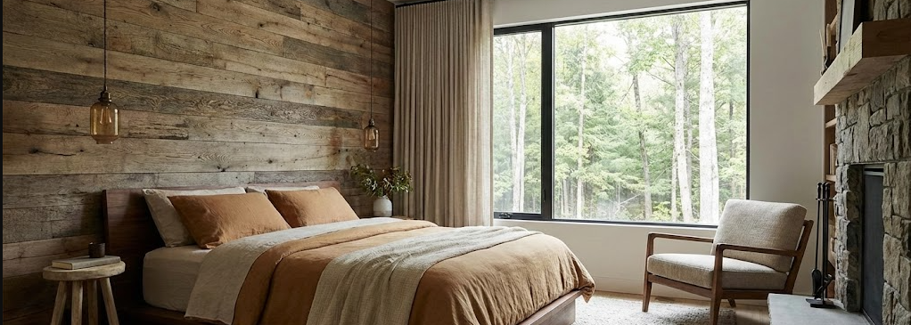 חיפוי קיר מעץ בחדר שינה